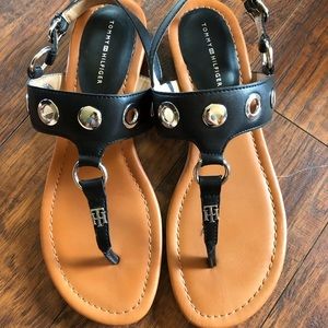 Tommy Hilfiger Black Strappy Grommet Sandals - Size 8.5